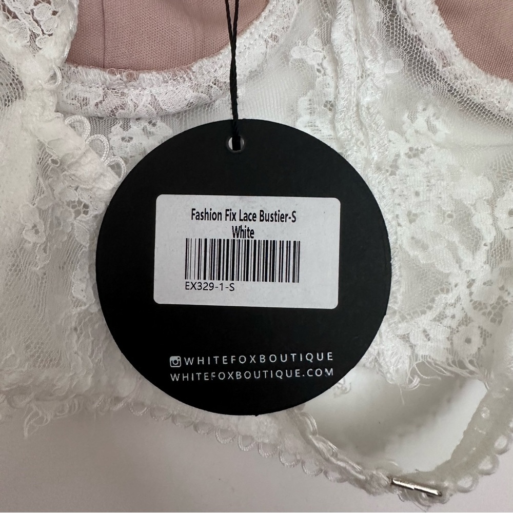 NWT - White Fox Boutique Sheer White Lace Bustier Crop Top Bralette Cami NWT - S - Picture 4 of 5